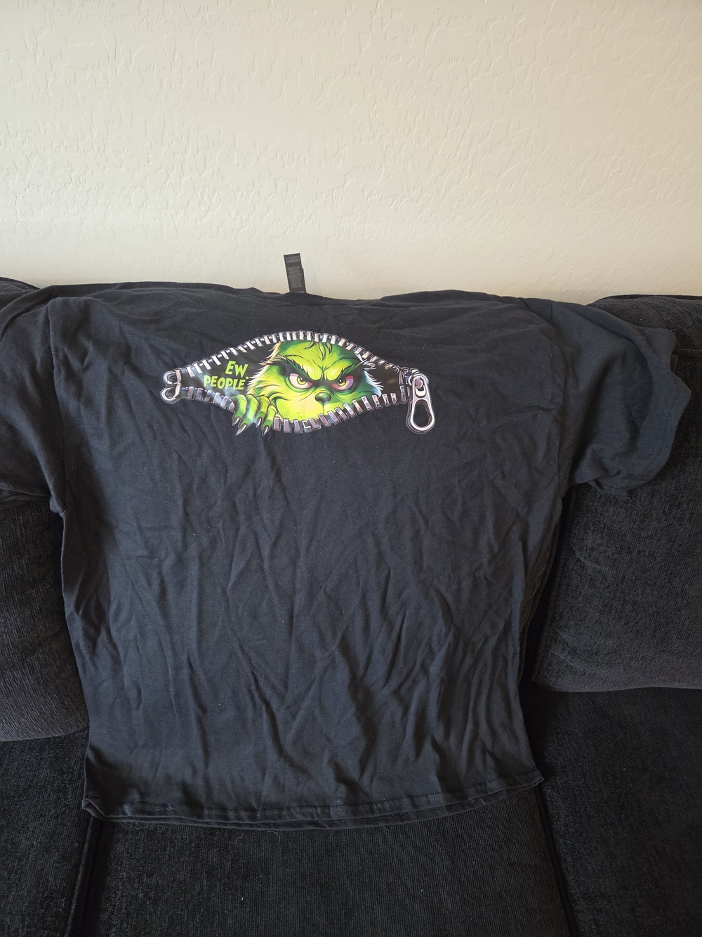 Gildan Black Short-Sleeve Tee with Green Monster Zipper Graphic